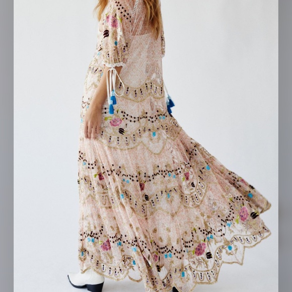 Free People Party Rosalie Beaded Tassels Embroidered Maxi Dress - Picture 3 of 10